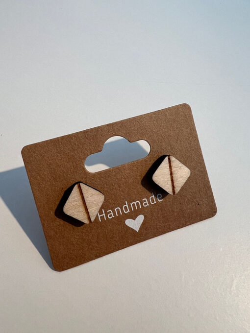 Holzohrring Quadrat mit Linie